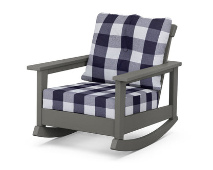 POLYWOOD® Prescott Deep Seating Rocking Chair in Slate Grey / Buffalo Plaid Navy