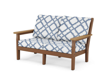 POLYWOOD® Chippendale Deep Seating Loveseat in Teak / Natural / Trellis Sky Blue