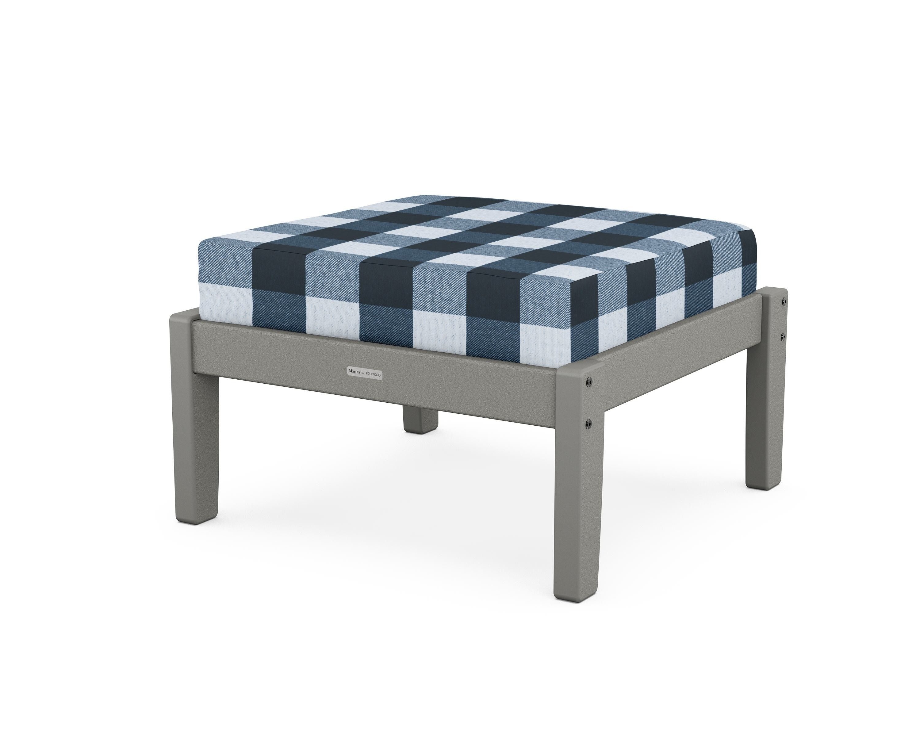 Martha Stewart by POLYWOOD® Chinoiserie Deep Seating Ottoman in Slate Grey / Buffalo Plaid Marine Indigo