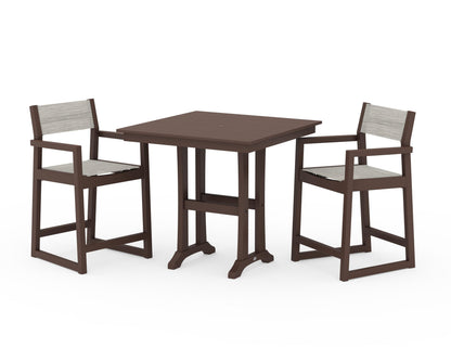 POLYWOOD® EDGE Sling Arm Chair 3-Piece Farmhouse Counter Set with Trestle Legs in Mahogany / Birch Sling