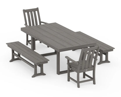 Vineyard 5-Piece Dining Set with Benches