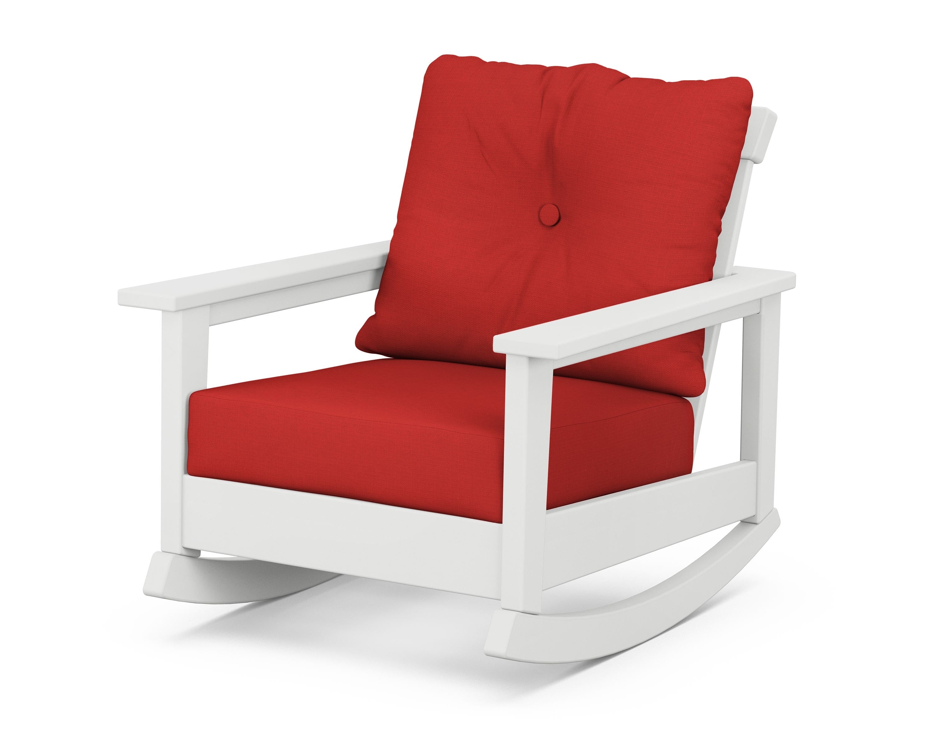 POLYWOOD® Prescott Deep Seating Rocking Chair in White / Crimson Linen