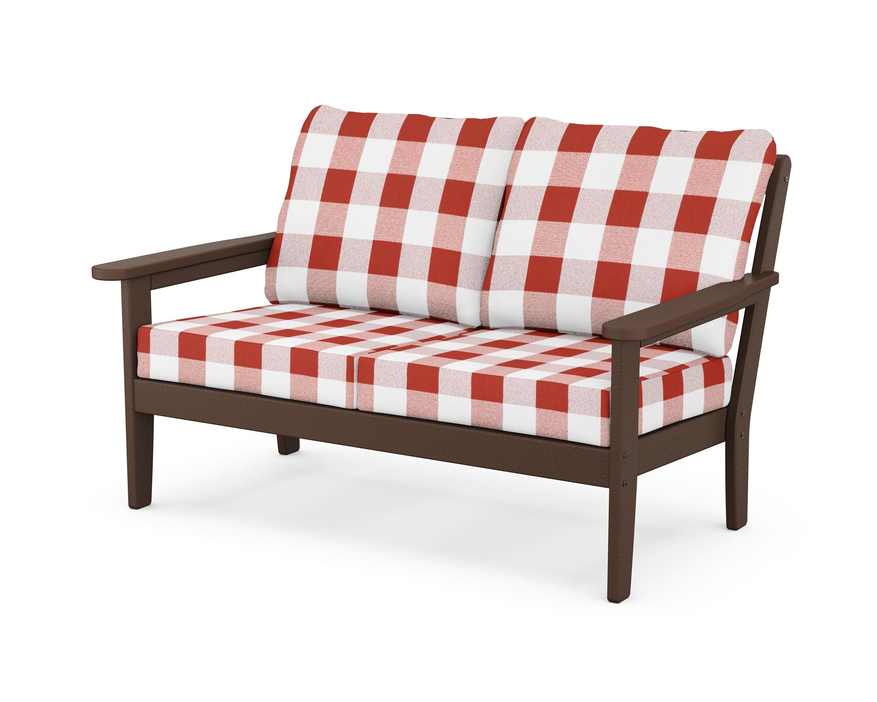 Country Living Cottage Deep Seating Loveseat in Mahogany / Buffalo Plaid Crimson