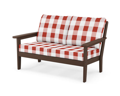 Country Living Cottage Deep Seating Loveseat in Mahogany / Buffalo Plaid Crimson