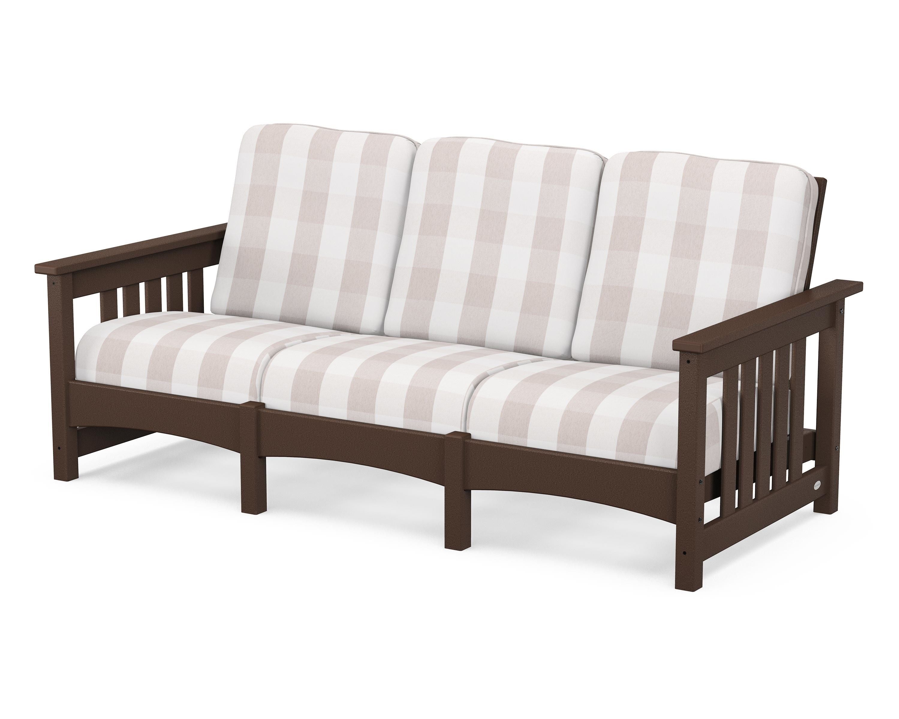POLYWOOD® Club Mission Sofa in Mahogany / Buffalo Plaid Dune Burlap