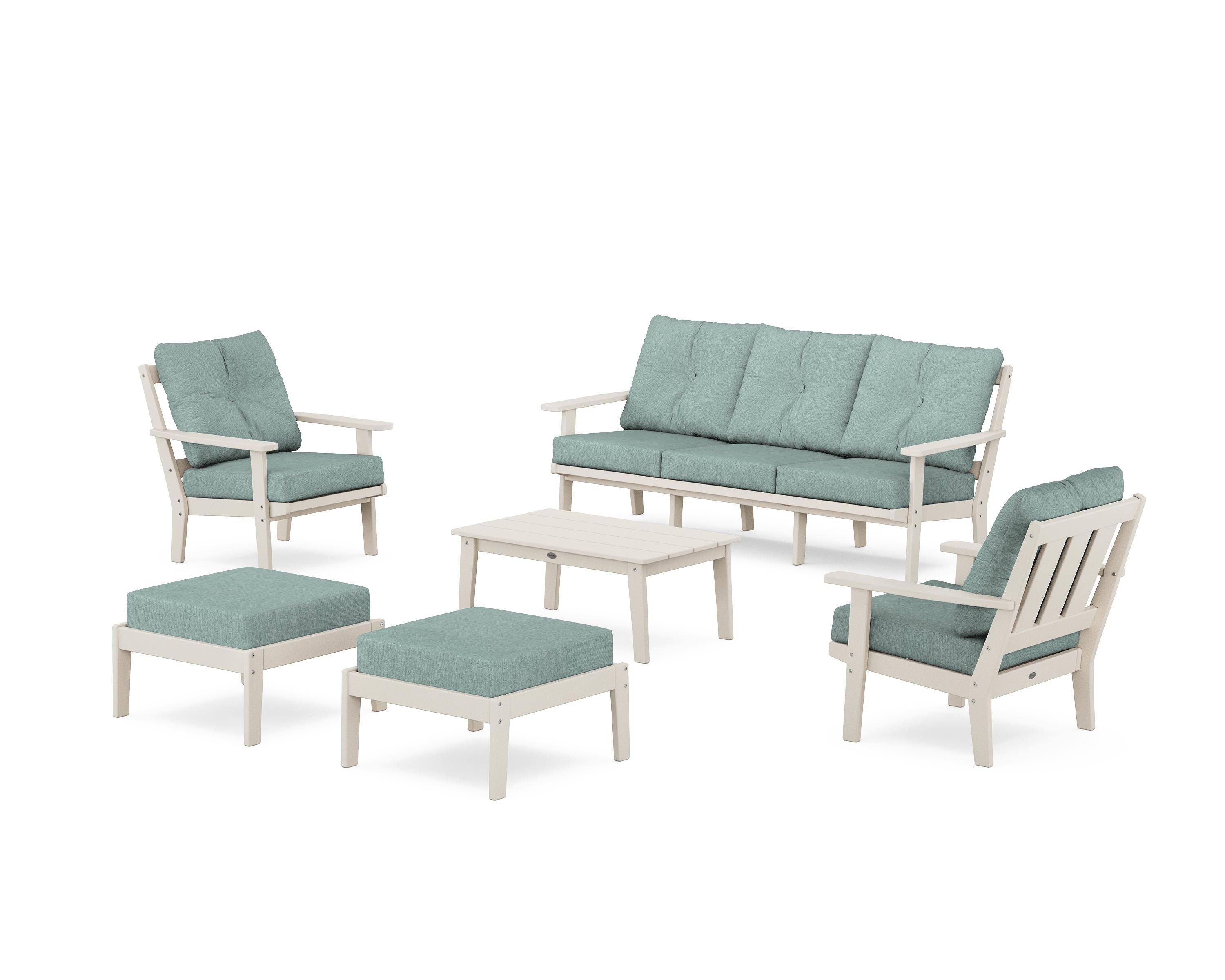 POLYWOOD® Oxford 6-Piece Lounge Sofa Set in Sand / Glacier Spa