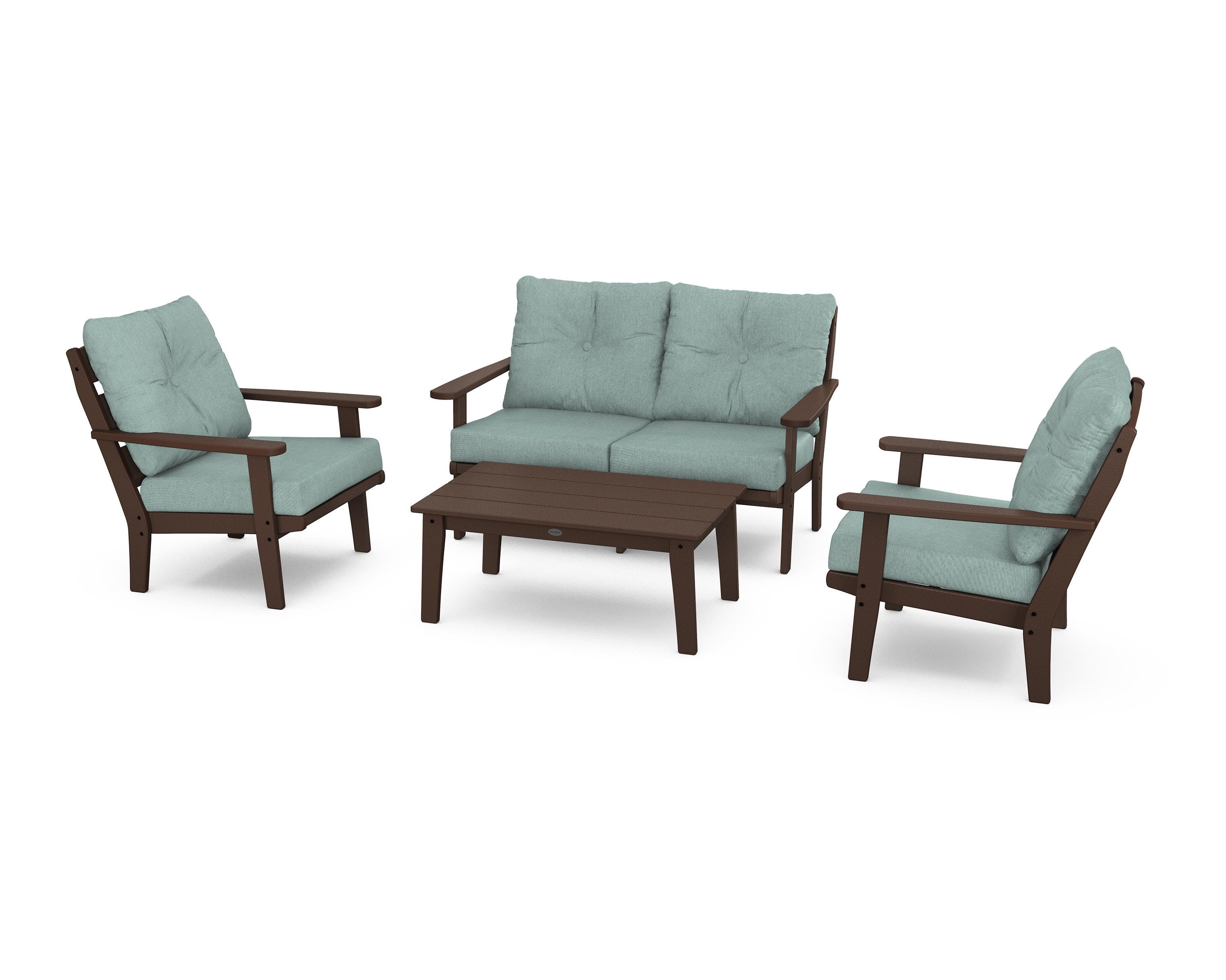 POLYWOOD® Lakeside 4-Piece Deep Seating Set in Mahogany / Glacier Spa