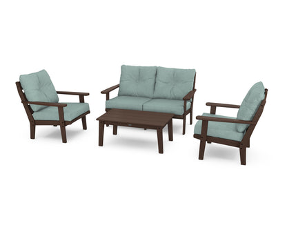 POLYWOOD® Lakeside 4-Piece Deep Seating Set in Mahogany / Glacier Spa