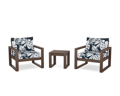 POLYWOOD® EDGE Sectional 3-Piece Deep Seating Set in Mahogany / Leaf Marine Indigo