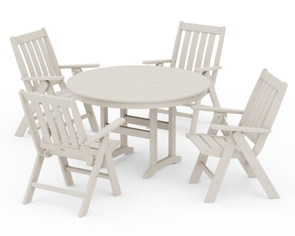 POLYWOOD® Vineyard Folding Chair 5-Piece Round Farmhouse Dining Set in Sand