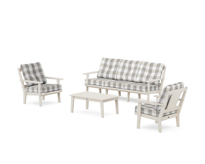 POLYWOOD® Prairie 4-Piece Deep Seating Set with Sofa in Sand / Buffalo Plaid Grey Mist