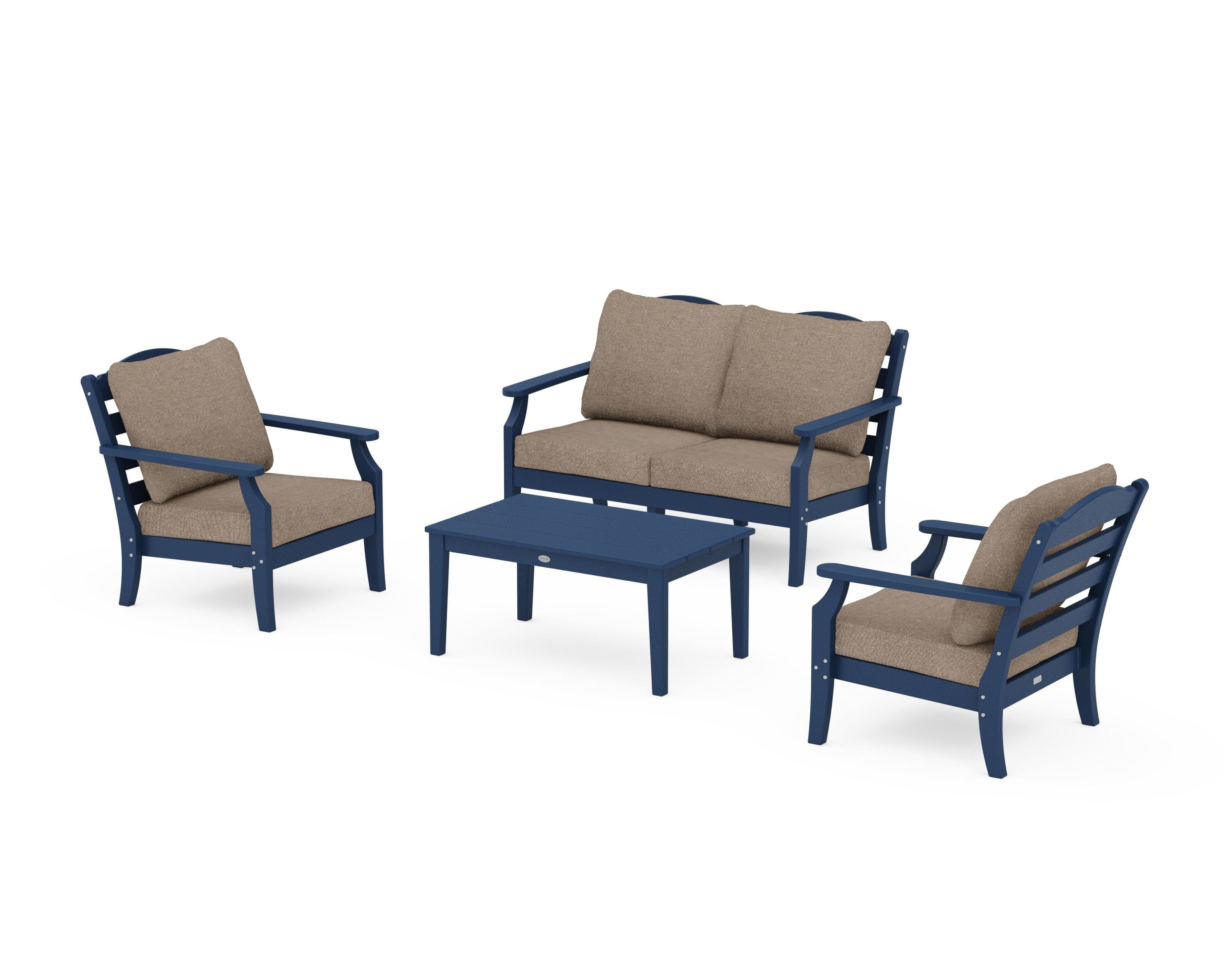 Draper James™ by  POLYWOOD® Savannah 4-Piece Deep Seating Set with Loveseat in Navy / Spiced Burlap