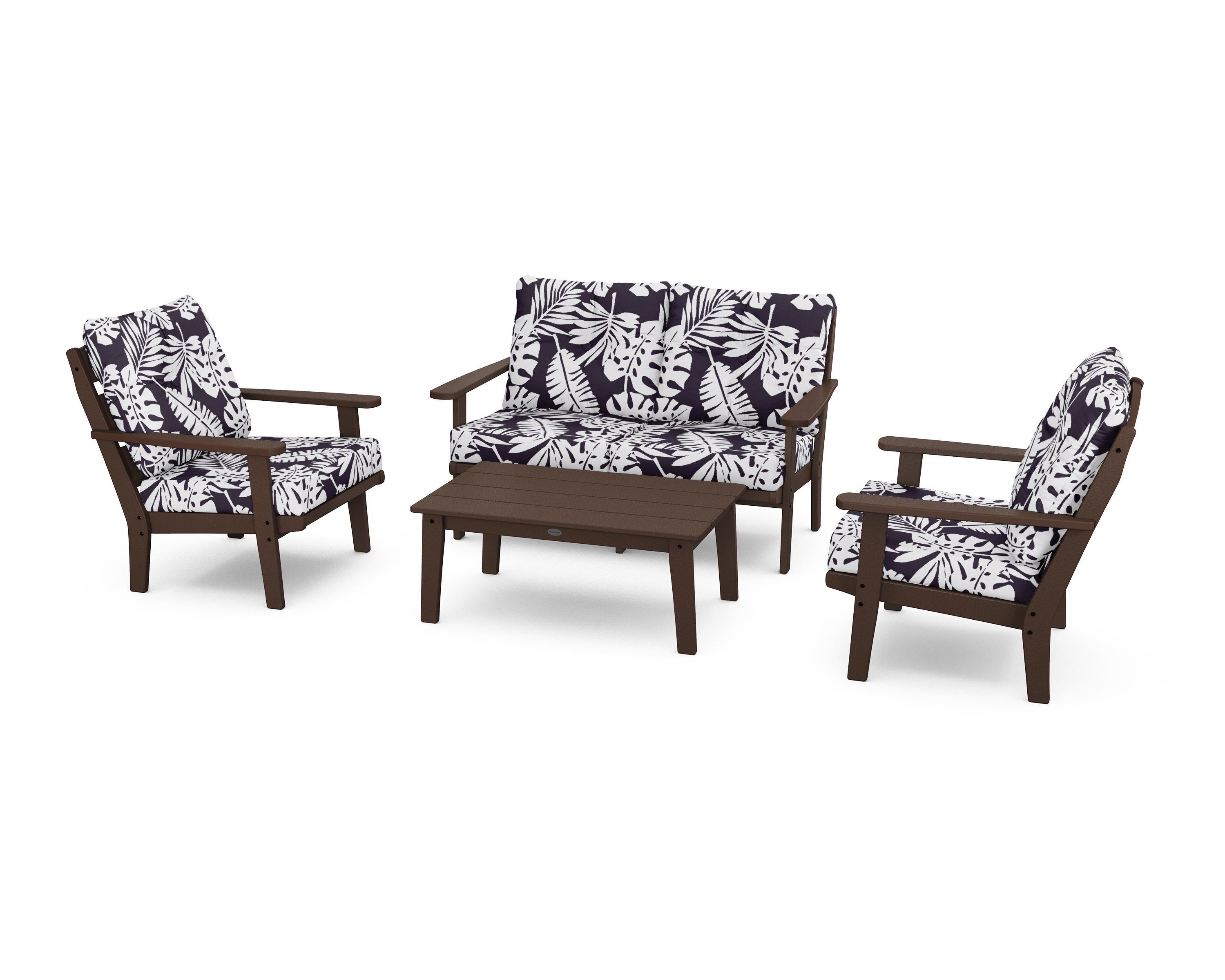 POLYWOOD® Lakeside 4-Piece Deep Seating Set in Mahogany / Leaf Navy