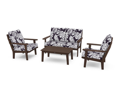 POLYWOOD® Lakeside 4-Piece Deep Seating Set in Mahogany / Leaf Navy