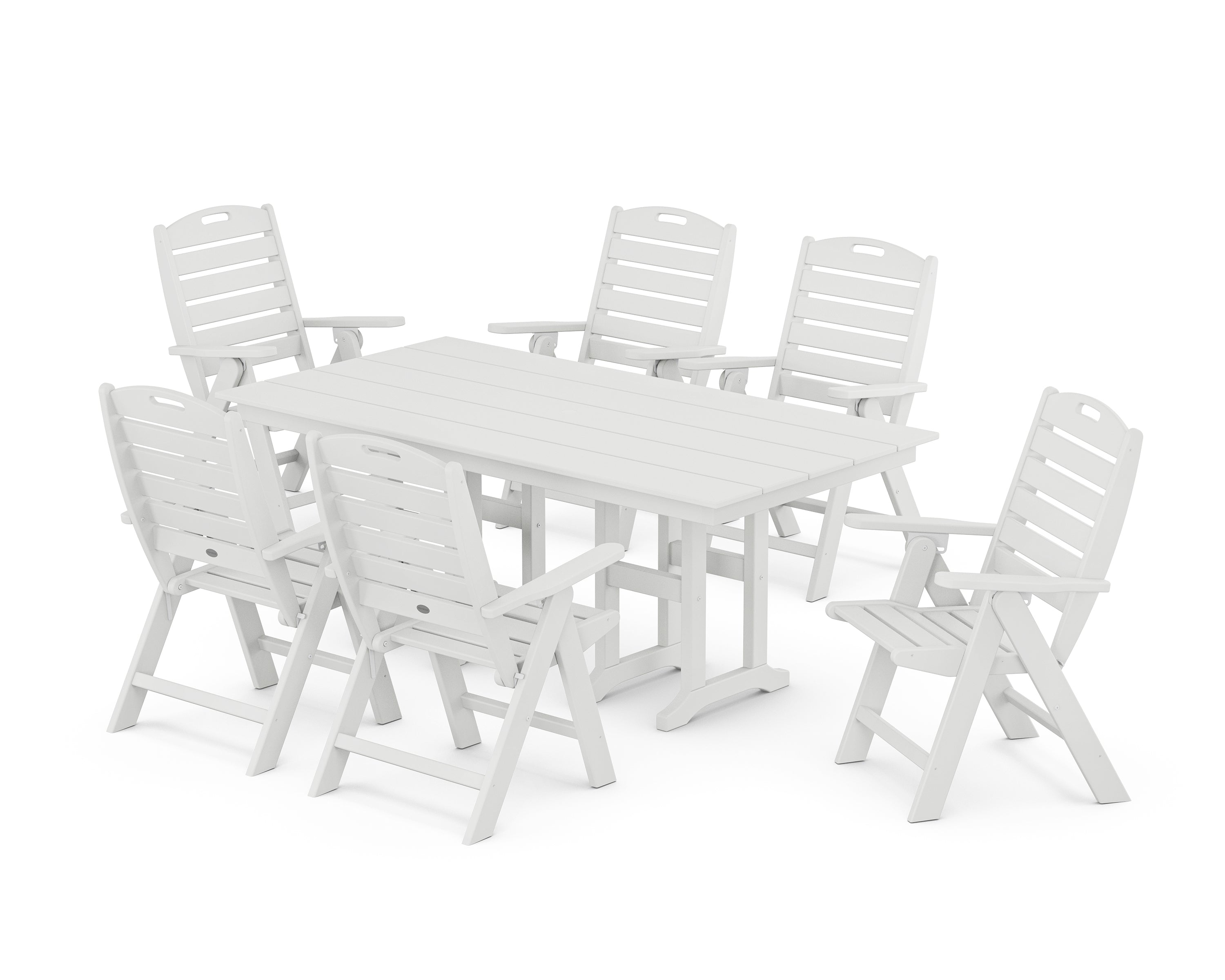 POLYWOOD® Nautical Highback 7-Piece Farmhouse Dining Set in White