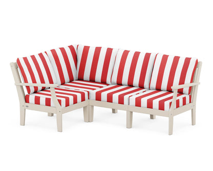 POLYWOOD® Braxton Modular 4-Piece Deep Seating Set in Sand / Cabana Stripe Crimson