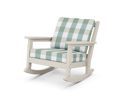 POLYWOOD® Chippendale Deep Seating Rocking Chair in Sand / Buffalo Plaid Glacier Spa