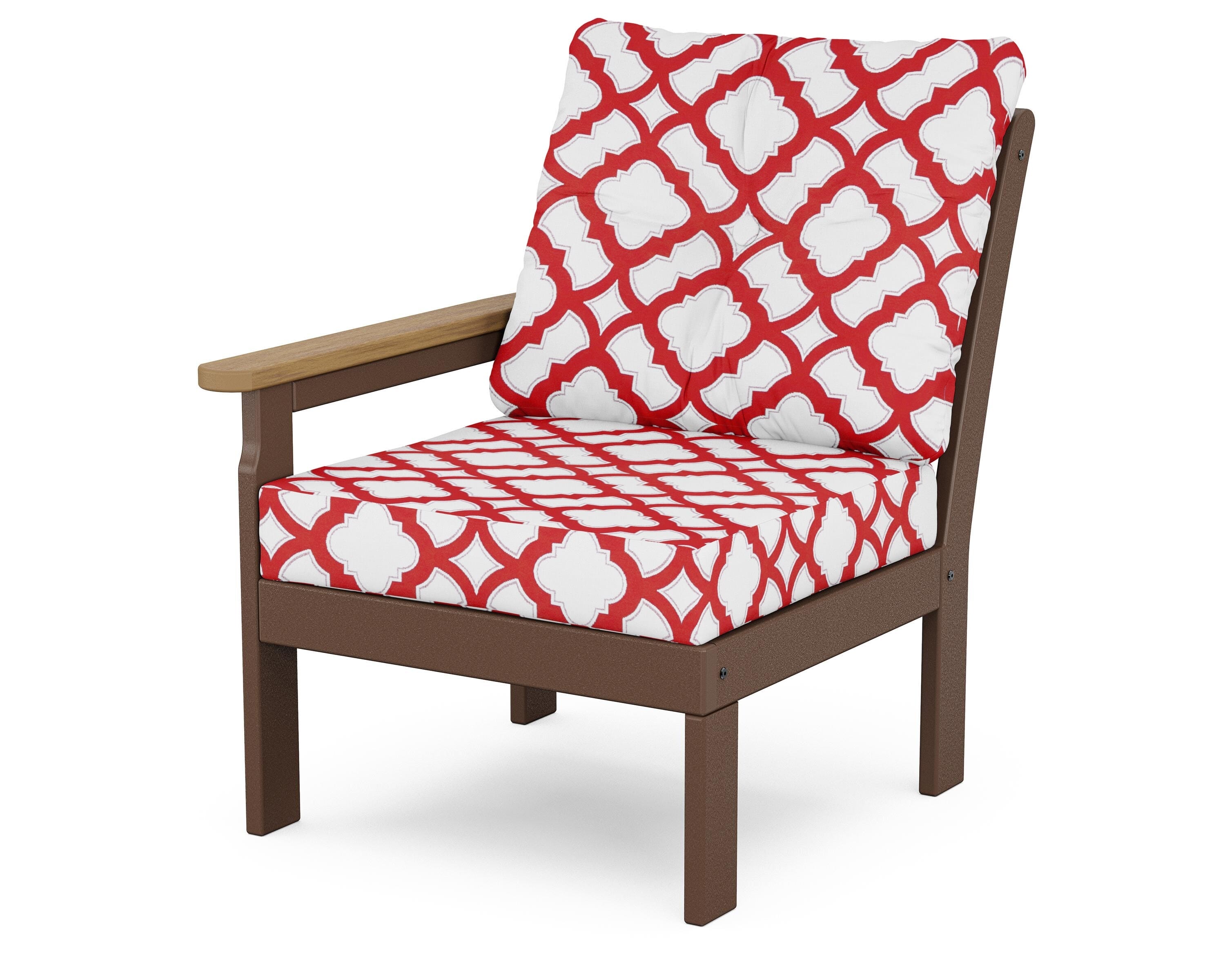 POLYWOOD® Vineyard Modular Left Arm Chair in Mahogany / Natural / Trellis Crimson