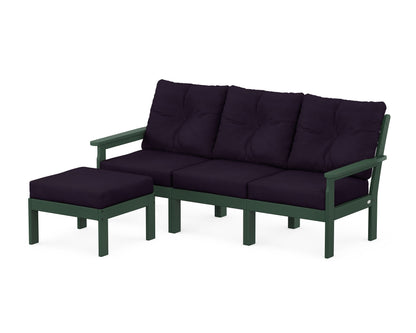 POLYWOOD® Vineyard 4-Piece Sectional with Ottoman in Green / Navy Linen