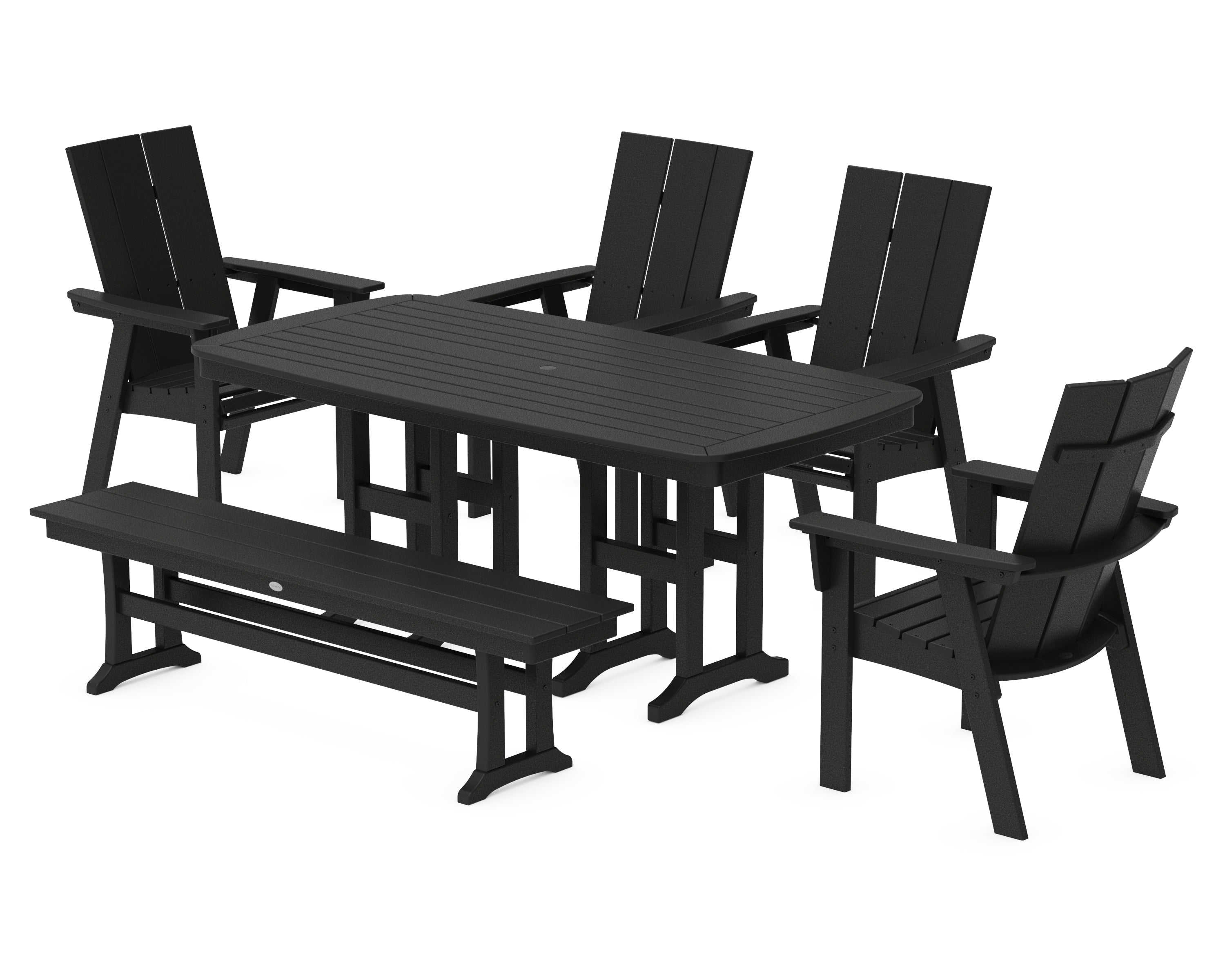 POLYWOOD® Modern Curveback Adirondack 6-Piece Dining Set with Bench in Black