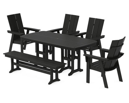POLYWOOD® Modern Curveback Adirondack 6-Piece Dining Set with Bench in Black