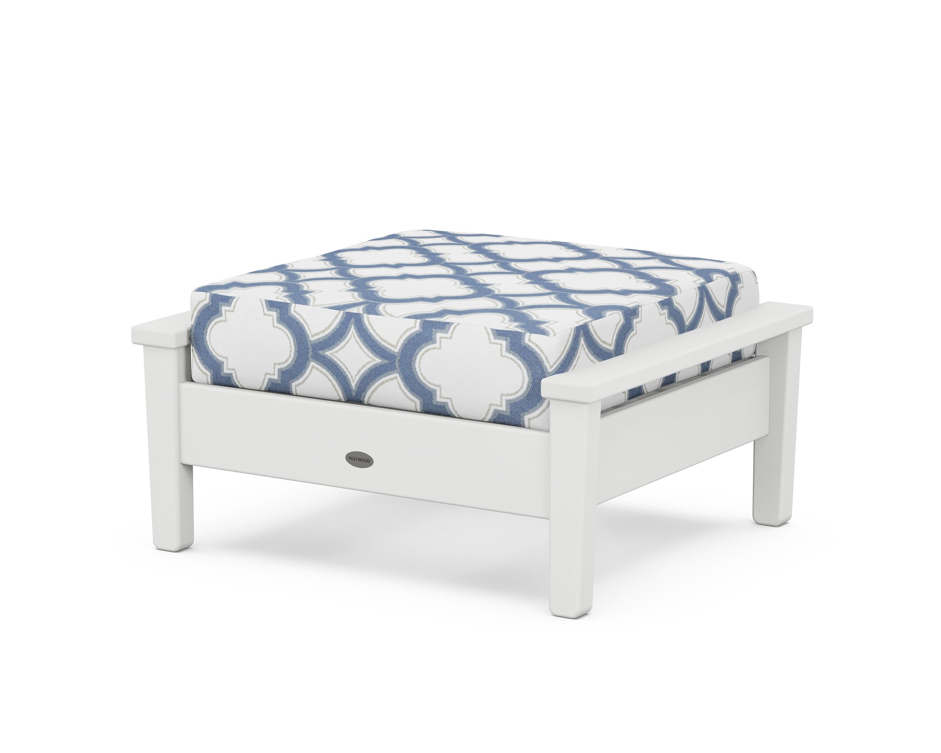 POLYWOOD® Prescott Deep Seating Ottoman in White / Trellis Sky Blue