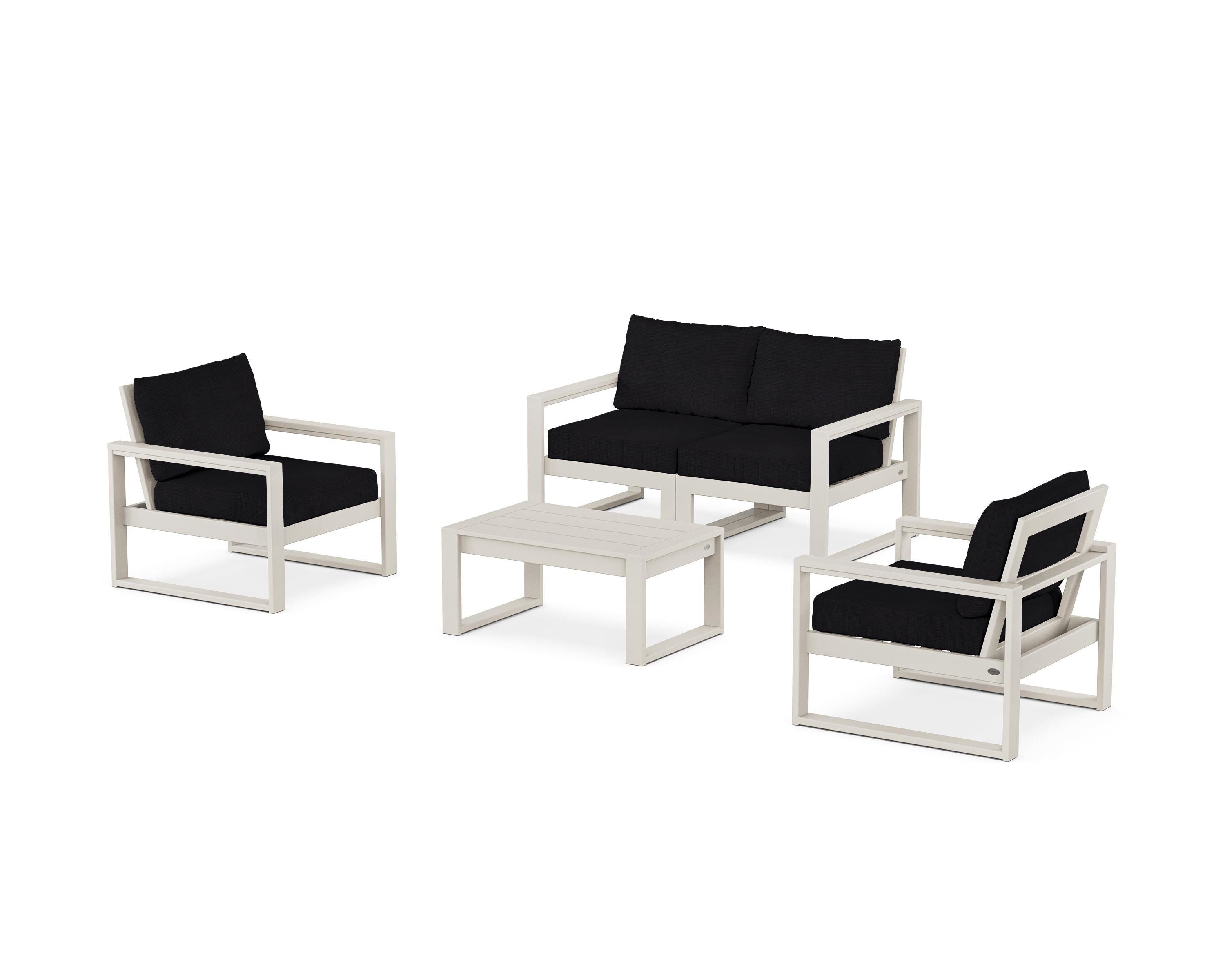 POLYWOOD® EDGE Sectional 4-Piece Deep Seating Set with Loveseat in Sand / Midnight Linen