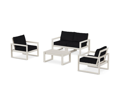 POLYWOOD® EDGE Sectional 4-Piece Deep Seating Set with Loveseat in Sand / Midnight Linen