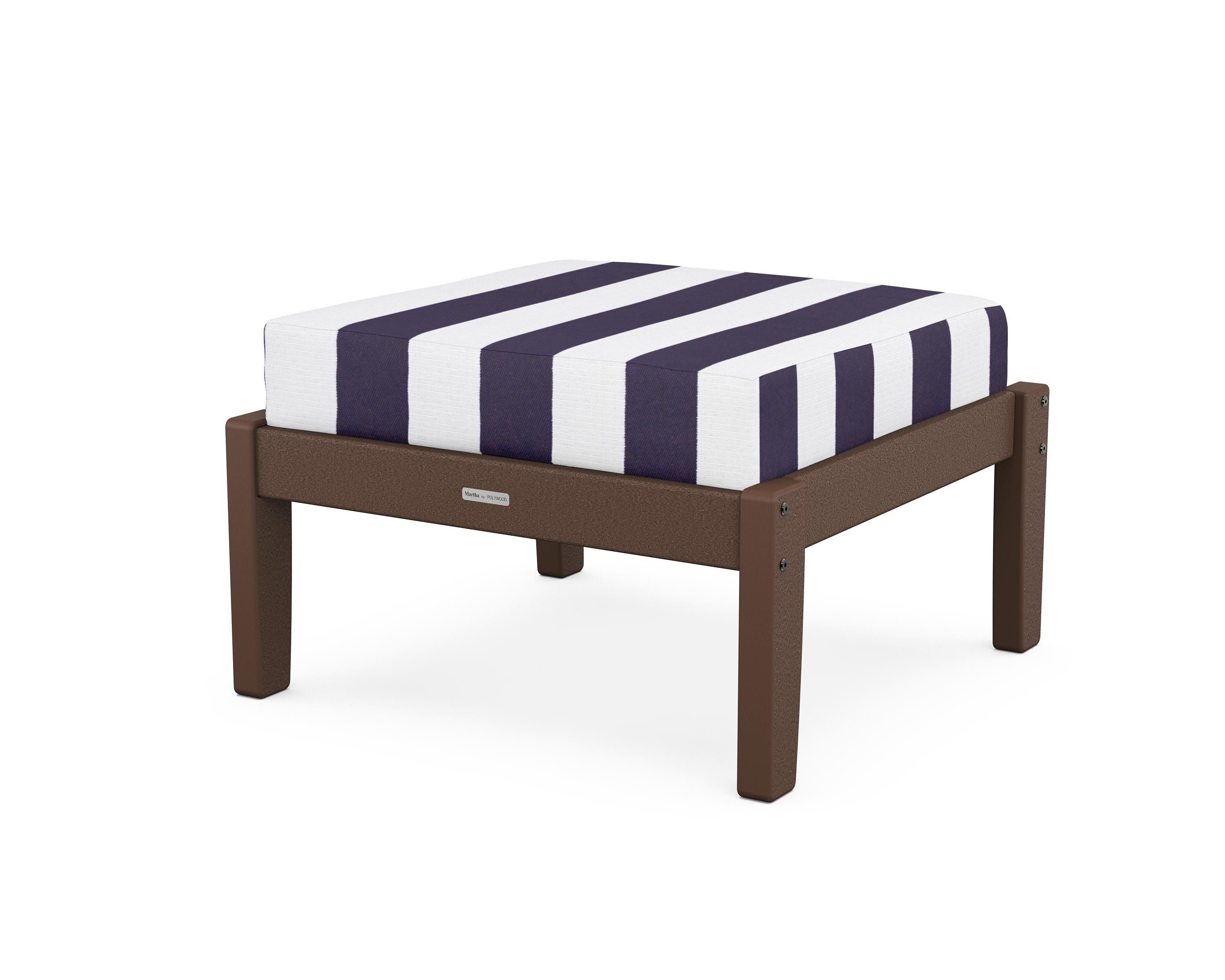 Martha Stewart by POLYWOOD® Chinoiserie Deep Seating Ottoman in Mahogany / Cabana Stripe Navy