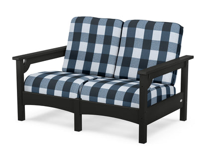 POLYWOOD® Club Loveseat in Black / Buffalo Plaid Marine Indigo