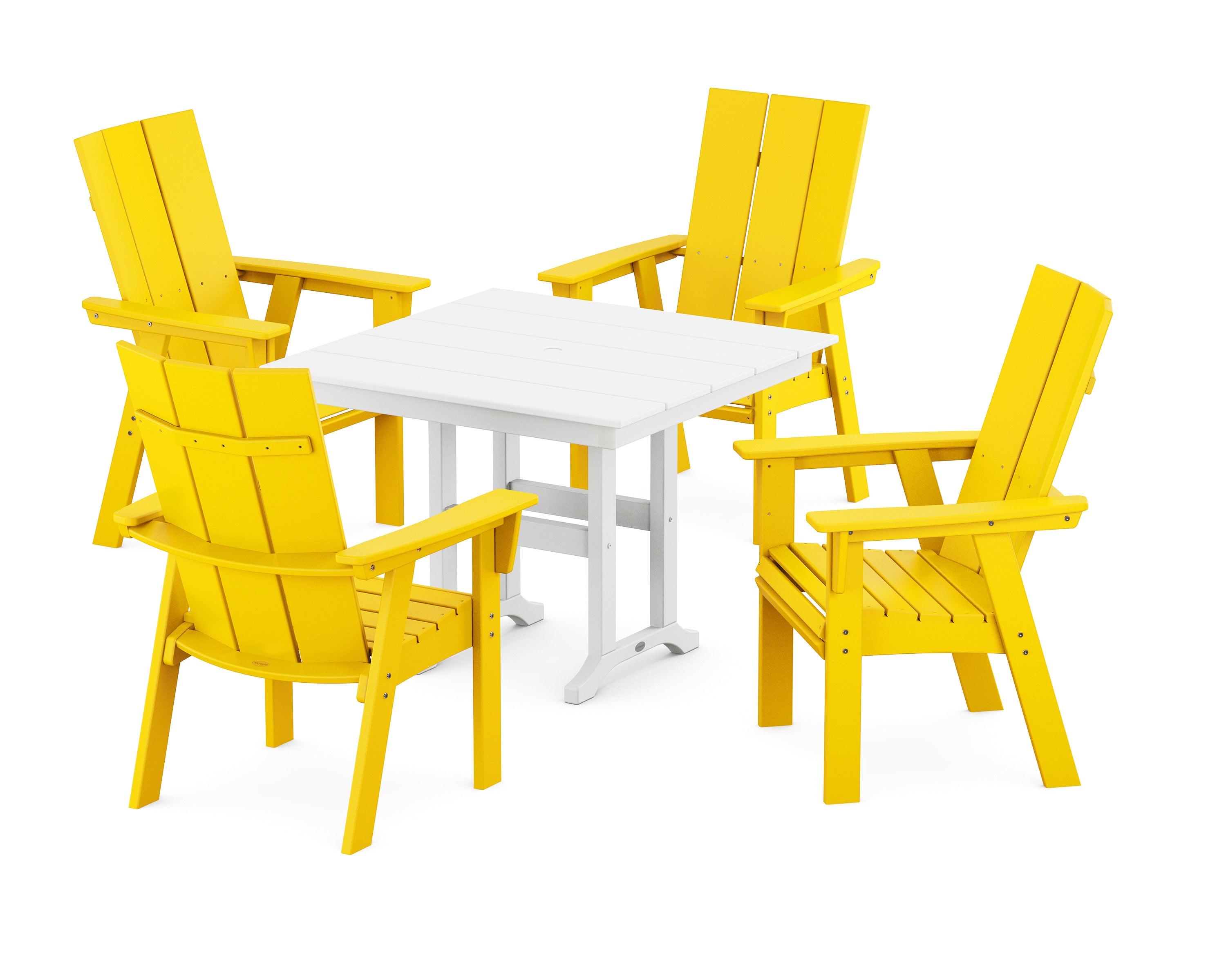 POLYWOOD® Modern Adirondack 5-Piece Farmhouse Dining Set in Lemon / White