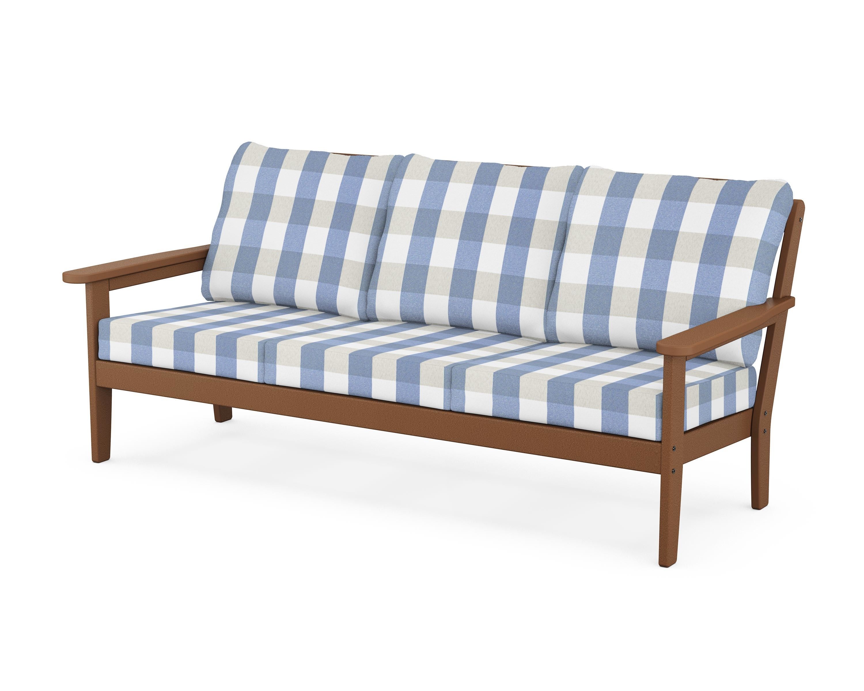 Country Living Cottage Deep Seating Sofa in Teak / Buffalo Plaid Sky Blue