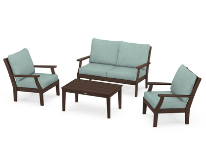POLYWOOD® Braxton 4-Piece Deep Seating Chair Set in Mahogany / Glacier Spa