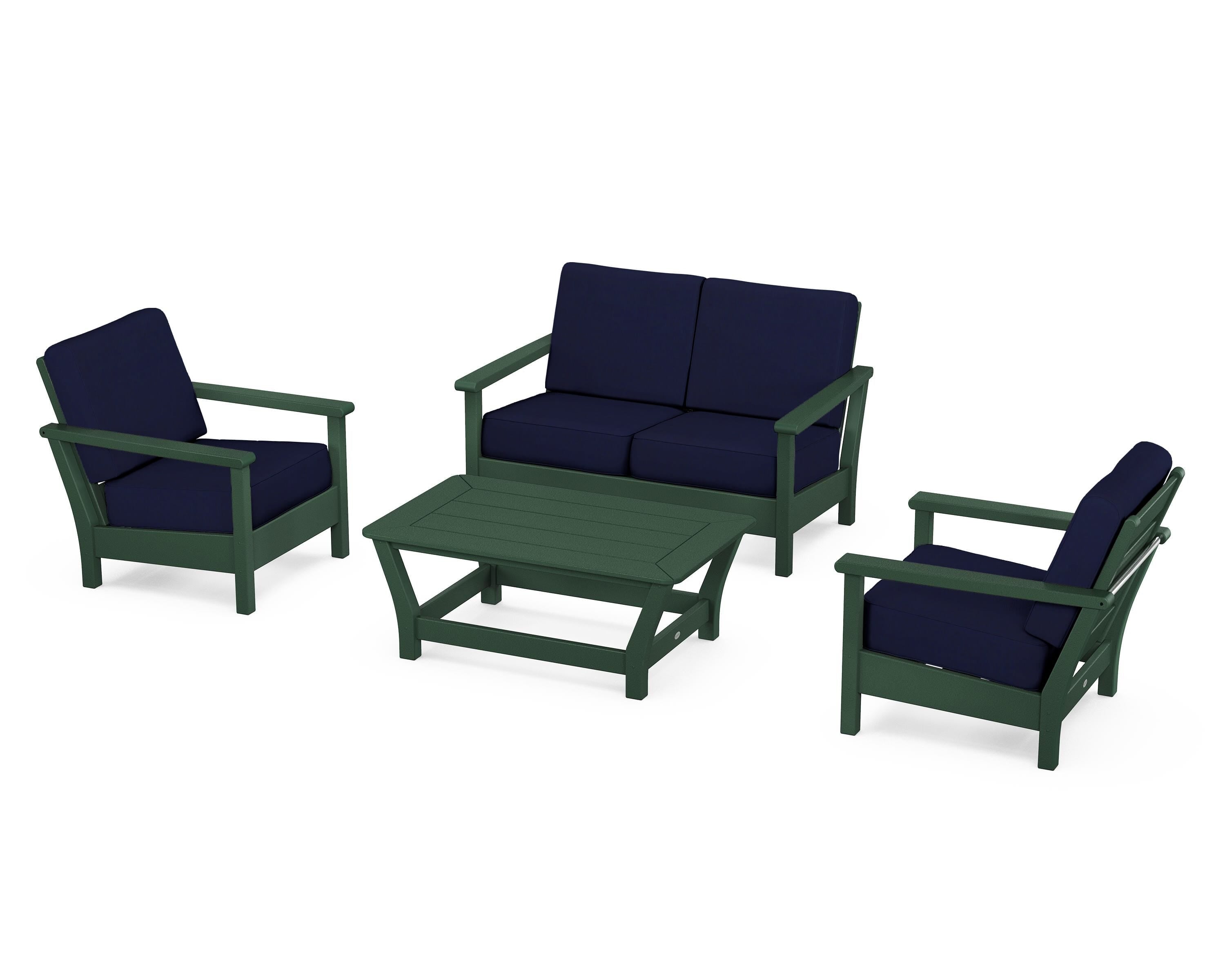 POLYWOOD® Harbour 4-Piece Deep Seating Set in Green / Navy