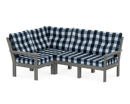 POLYWOOD® Vineyard 4-Piece Sectional in Slate Grey / Buffalo Plaid Marine Indigo