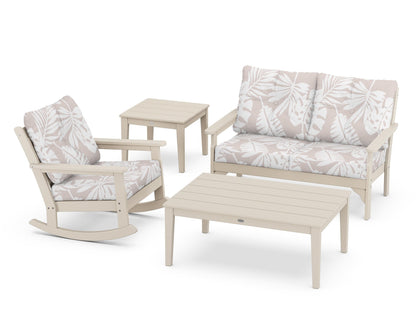 POLYWOOD® Vineyard 4-Piece Deep Seating Rocker Set in Sand / Leaf Dune Burlap