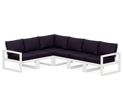 POLYWOOD® EDGE 6-Piece Modular Deep Seating Set in White / Navy Linen
