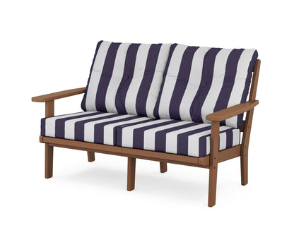 POLYWOOD® Prairie Deep Seating Loveseat in Teak / Cabana Stripe Navy