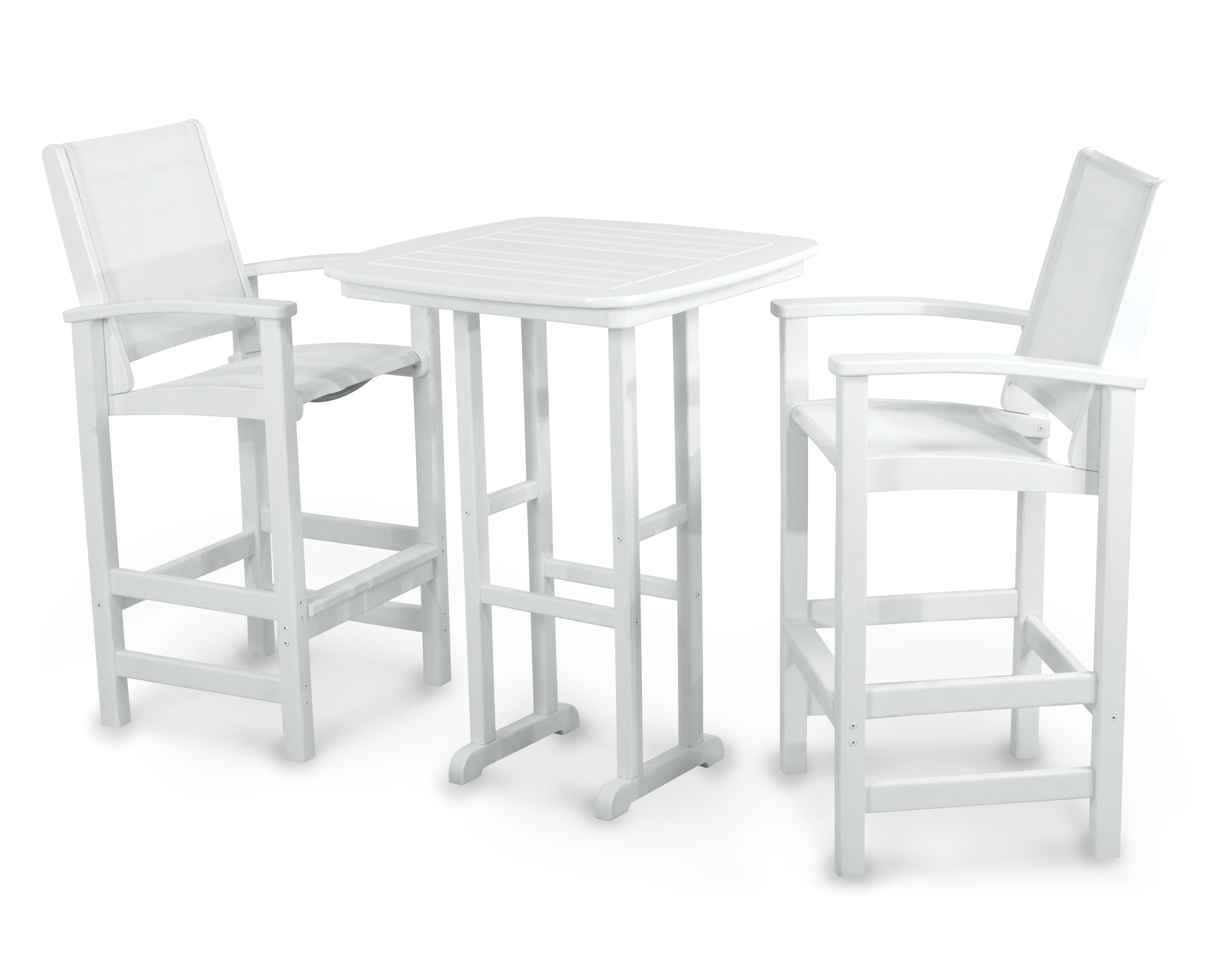 POLYWOOD® Coastal 3-Piece Bar Set in White / White Sling