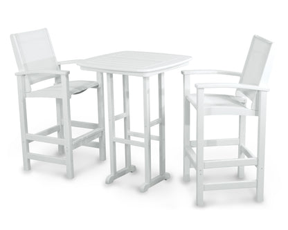 POLYWOOD® Coastal 3-Piece Bar Set in White / White Sling