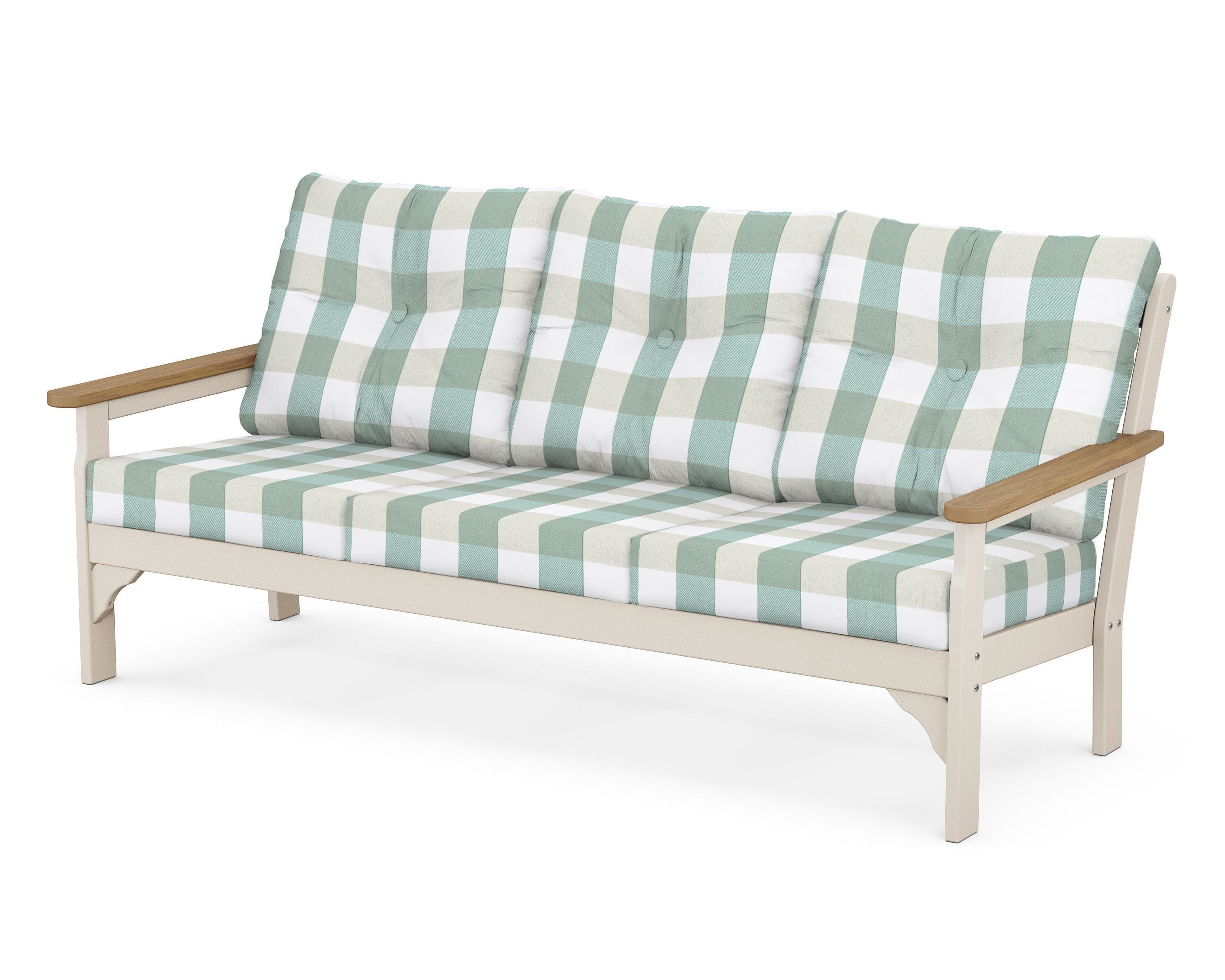 POLYWOOD® Vineyard Deep Seating Sofa in Sand / Natural / Buffalo Plaid Glacier Spa