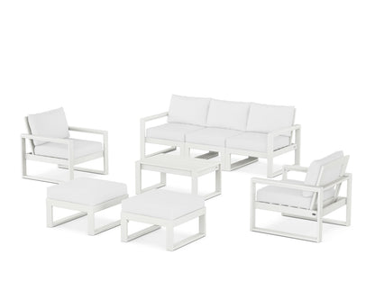 POLYWOOD® EDGE Sectional 8-Piece Lounge Sofa Set in Vintage White / Natural
