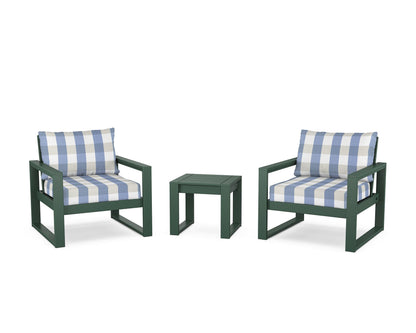 POLYWOOD® EDGE Sectional 3-Piece Deep Seating Set in Green / Buffalo Plaid Sky Blue