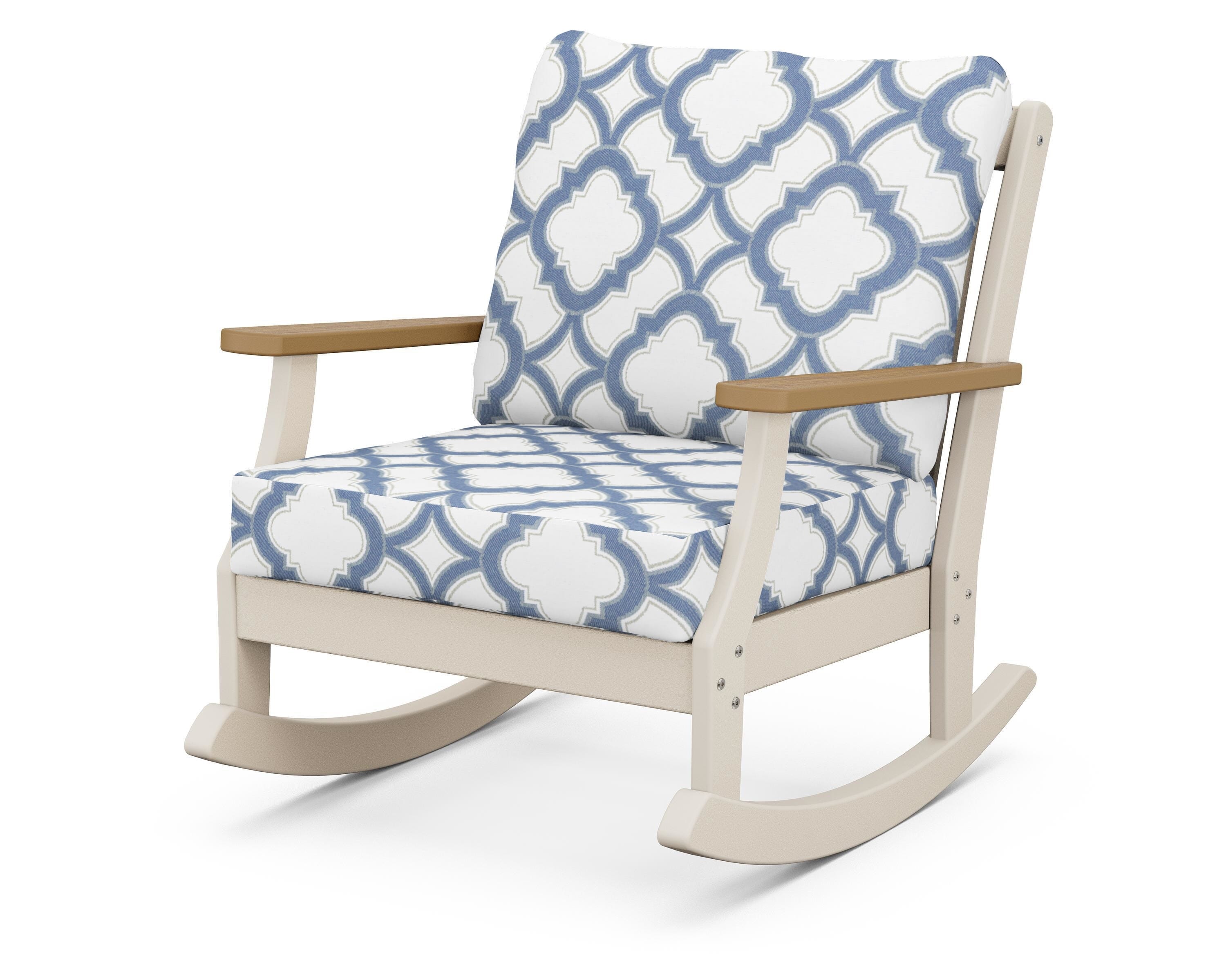 POLYWOOD® Braxton Deep Seating Rocking Chair in Sand / Natural / Trellis Sky Blue