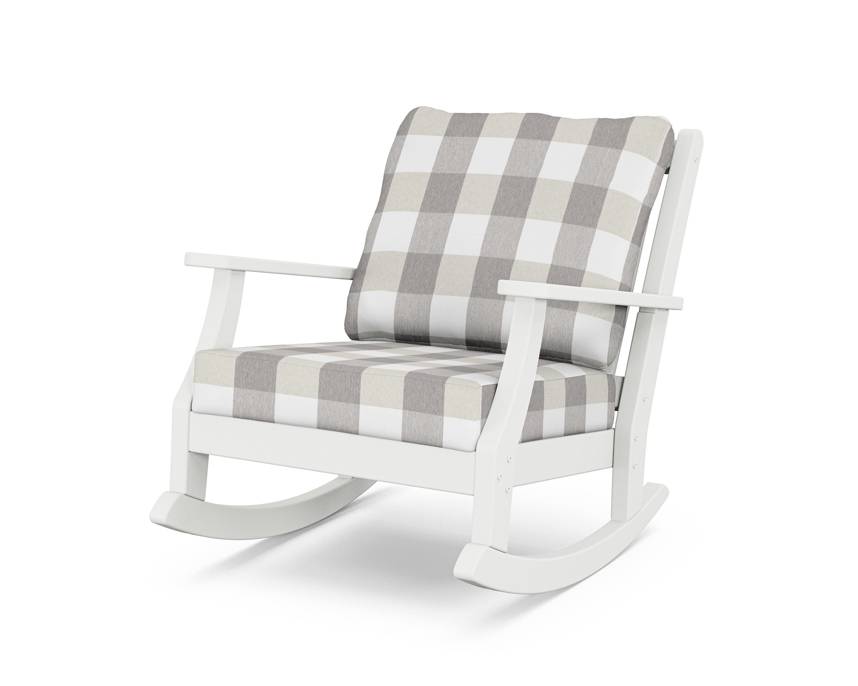 Country Living Wovendale Deep Seating Rocking Chair in White / Buffalo Plaid Grey Mist