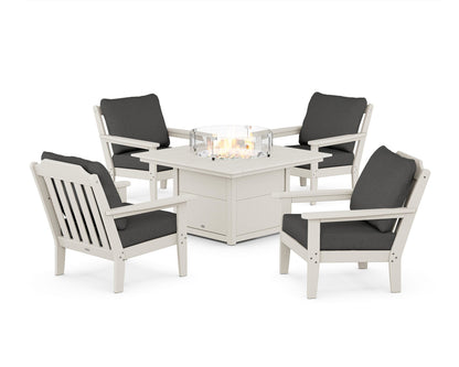 Country Living Cottage 5-Piece Deep Seating Set with Fire Pit Table in Sand / Spectrum Carbon