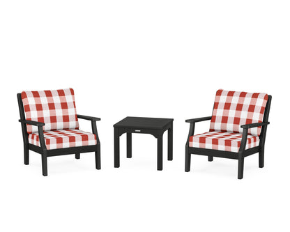 Martha Stewart by POLYWOOD® Chinoiserie 3-Piece Deep Seating Set in Black / Buffalo Plaid Crimson