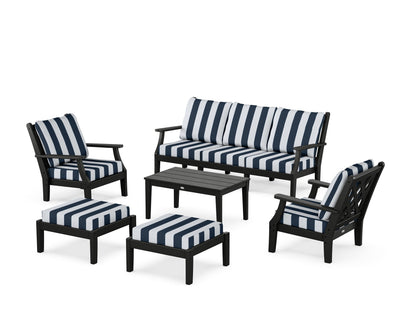 Country Living Wovendale 6-Piece Lounge Sofa Set in Black / Cabana Stripe Marine Indigo
