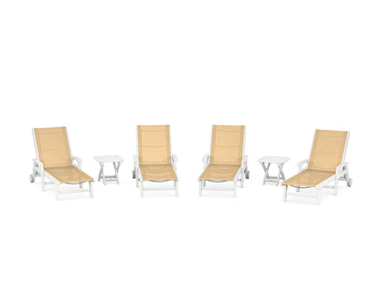 POLYWOOD® Coastal Chaise 6-Piece Set with Wheels in White / Dupioni Apricot Sling