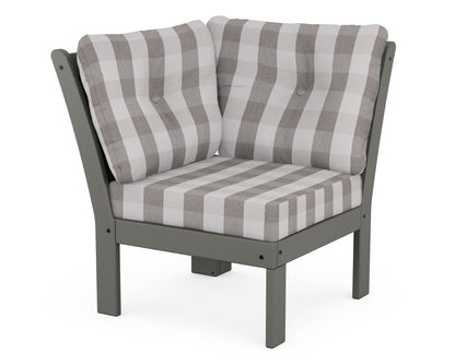 POLYWOOD® Vineyard Modular Corner Chair in Slate Grey / Buffalo Plaid Grey Mist